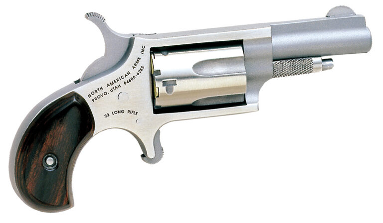North American Arms 22LLR Mini-Revolver  22 LR 5 Shot 1.63" Stainless Steel Barrel, Frame & Cylinder, Rosewood Birdshead Grip Exposed Hammer