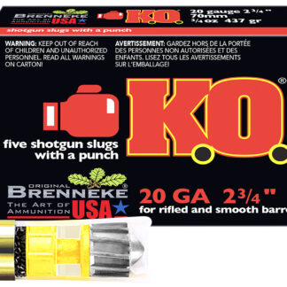 Brenneke SL202KO K.O.  20Gauge 2.75" 3/4oz Slug Shot 5 Per Box/50 Case