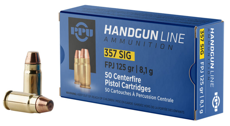 PPU PPH357S Handgun  357Sig 125gr Flat Point Jacketed 50 Per Box/20 Case