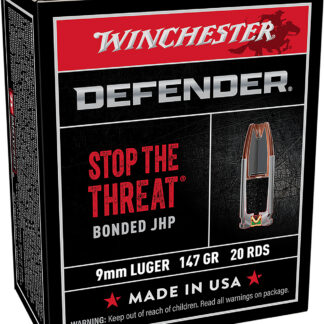 Winchester Ammo S9MMPDB1 Defender  9mmLuger 147gr Bonded Jacket Hollow Point 20 Per Box/10 Case