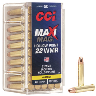 MAXI-MAG HP AMMO 22 MAGNUM (WMR) 40GR JACKETED HOLLOW POINT 22 WMR 40GR JACKETED HOLLOW POINT 50/BOX