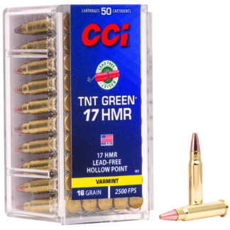 TNT GREEN AMMO 17 HMR 16GR LEAD-FREE HOLLOW POINT 17 HMR 16GR LEAD-FREE HOLLOW POINT 50/BOX