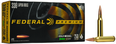 Federal GM338LM Premium Gold Medal 338LapuaMag 250gr Sierra MatchKing BTHP 20 Per Box/10 Case