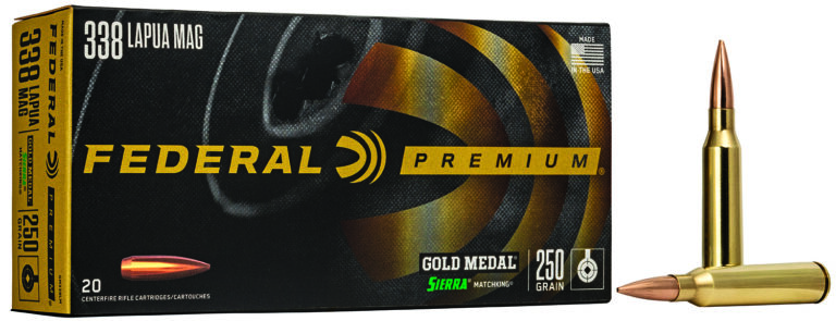 Federal GM338LM Premium Gold Medal 338LapuaMag 250gr Sierra MatchKing BTHP 20 Per Box/10 Case