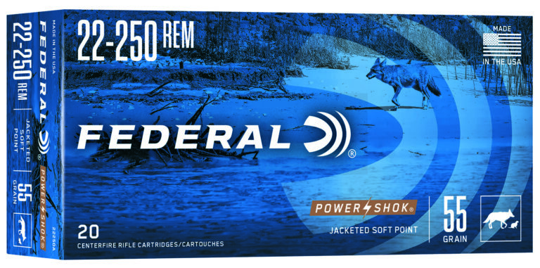 Federal 22250A Power-Shok  22-250Rem 55gr Jacketed Soft Point 20 Per Box/10 Case