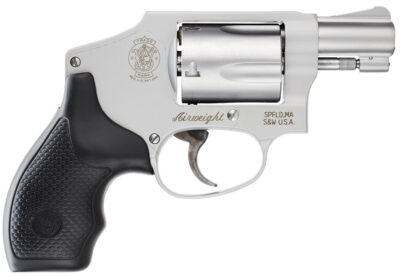 Smith & Wesson 103810 Model 642 Airweight J-Frame 38 Special +P 5 Shot 1.88″ Stainless Steel Barrel, Stainless Cylinder, Stainless Aluminum Frame, Black Finger Grooved Grip, Concealed Hammer