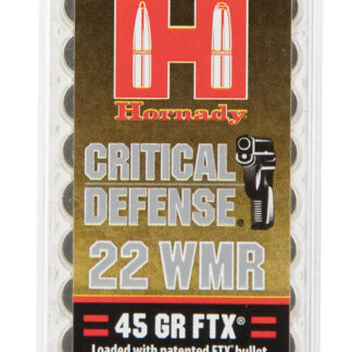 CRITICAL DEFENSE® 22 WMR FTX® POLYMER TIP RIMFIRE AMMO CRITICAL DEFENSE 22 WMR 45GR FTX POLYMER TIP 50/BOX