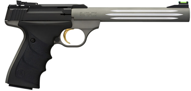 Browning 051462490 Buck Mark Lite *CA Compliant 22 LR 10+1 7.25" Matte Gray Fluted Barrel, Matte Black Serrated Steel Slide, Matte Gray Aluminum Frame, Black Ultragrip RX Grips