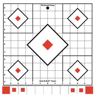 Birchwood Casey 33922 Stick-A-Bull Sight-In Self-Adhesive Paper White/Red 12″ 5-Diamond 5 Pack