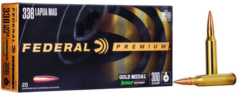 Federal GM338LM2 Premium Gold Medal 338LapuaMag 300gr Sierra MatchKing BTHP 20 Per Box/10 Case