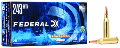 Federal 24385LFA Power-Shok  243Win 85gr Copper Hollow Point 20 Per Box/10 Case