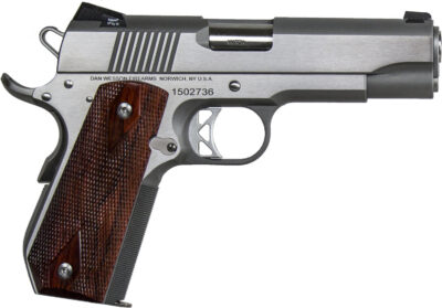 Dan Wesson 01912 Commander Classic *CA Compliant 45 ACP 8+1 4.25″ Stainless Match Grade Barrel, Brushed Stainless Steel Serrated Slide & Bobtail Frame, Wood Grip, Ambidextrous
