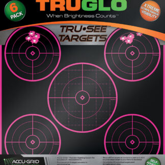 TruGlo TG11P6 Tru-See 5-Bull Target Self-Adhesive Heavy Paper Black/Pink 12"x12" 6 Pack