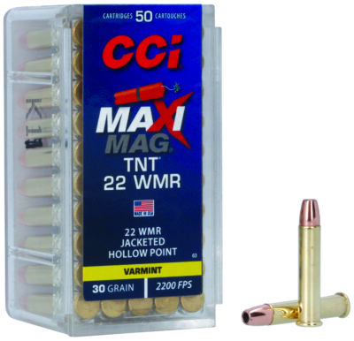 MAXI-MAG TNT AMMO 22 MAGNUM (WMR) 30GR JACKETED HOLLOW POINT 22 WMR 30GR JACKETED HOLLOW POINT 50/BOX