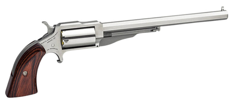 North American Arms 18606 Earl Hogleg *CA Compliant 22 WMR 5 Shot 6" Satin Stainless Steel Barrel, Satin Stainless Steel Frame, Stainless Cylinder, Wood Grip, Exposed Hammer