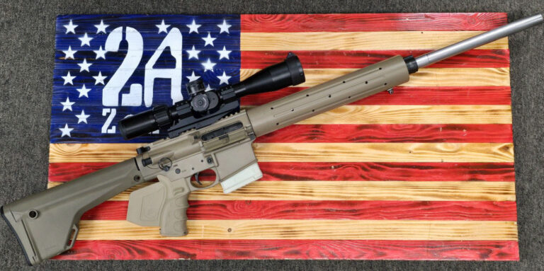 Palmetto State Armory PA-10 308, 24", Semi Auto Rifle, Tan W 4-18x Scope And Four 10 Round Magazines And Rolling Plano Hard Case