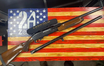 Remington 870 Wingmaster, Blued, 12 guage, gold trigger, 19.5″ Barrel, comes w/ 28.5″ hunting barrel, 2 – 7x 33 Leupold Optic, high shine wood furniture.