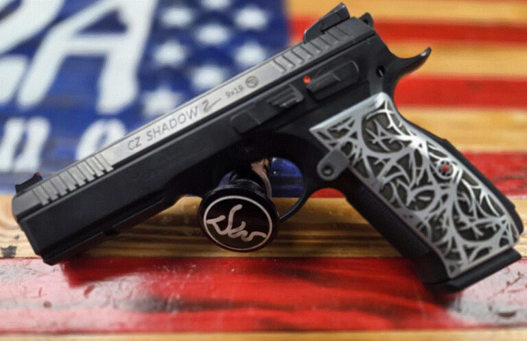 CZ Shadow 2, Semi Auto Pistol, 9mm, 4.5in, SA/DA, Black, Silver Wicked Grips, Two Magizines.
