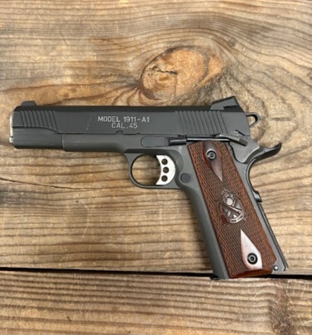 Springfield Armory, 1911 A-1, Semi-automatic, Full Size, 45 ACP, 5" Barrel, Black, Cocobolo, 7 Rounds, 2 Magazines, 3 Dot, Steel, Parkerized, No Case